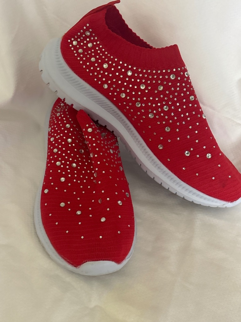 NEW Red Rhinestone Sparkle Slip On Sock Sneakers Bling